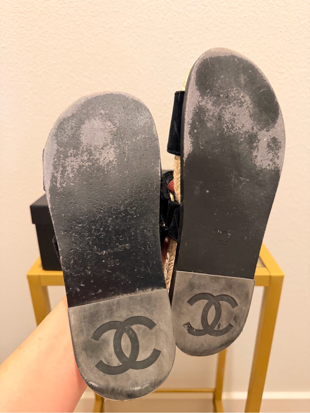Chanel Black Quilted Velvet Espadrille Slide Sandals 38 - Picture 11 of 11